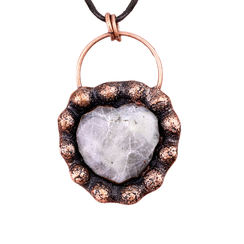 Handmade Gemstone Heart  Retro Red Copper Pendant（Approx 40-45mm）