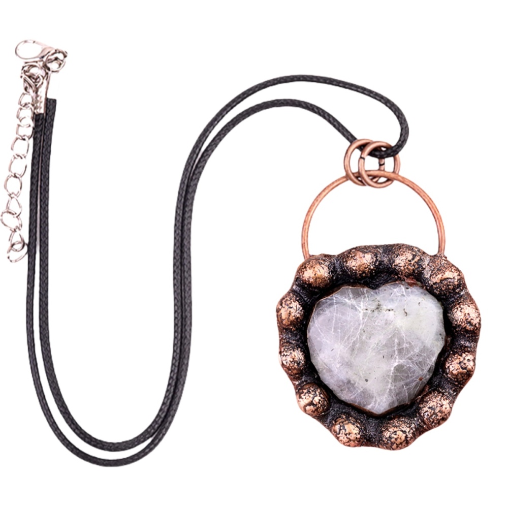 Handmade Gemstone Heart  Retro Red Copper Pendant（Approx 40-45mm）