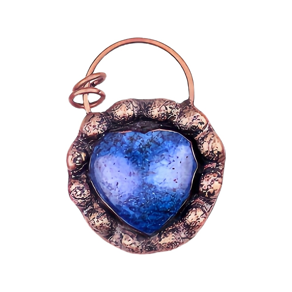Handmade Gemstone Heart  Retro Red Copper Pendant（Approx 40-45mm）