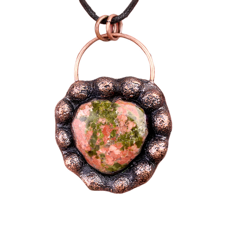 Handmade Gemstone Heart  Retro Red Copper Pendant（Approx 40-45mm）