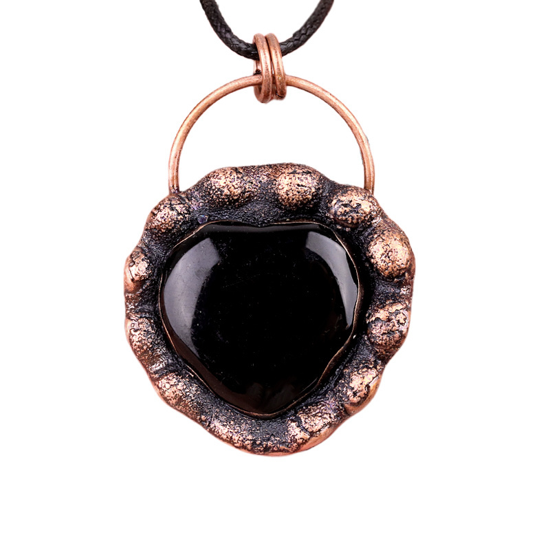 Handmade Gemstone Heart  Retro Red Copper Pendant（Approx 40-45mm）