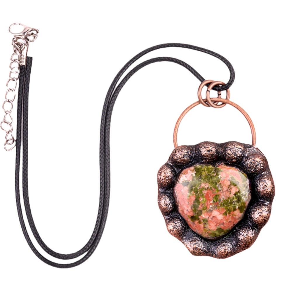 Handmade Gemstone Heart  Retro Red Copper Pendant（Approx 40-45mm）