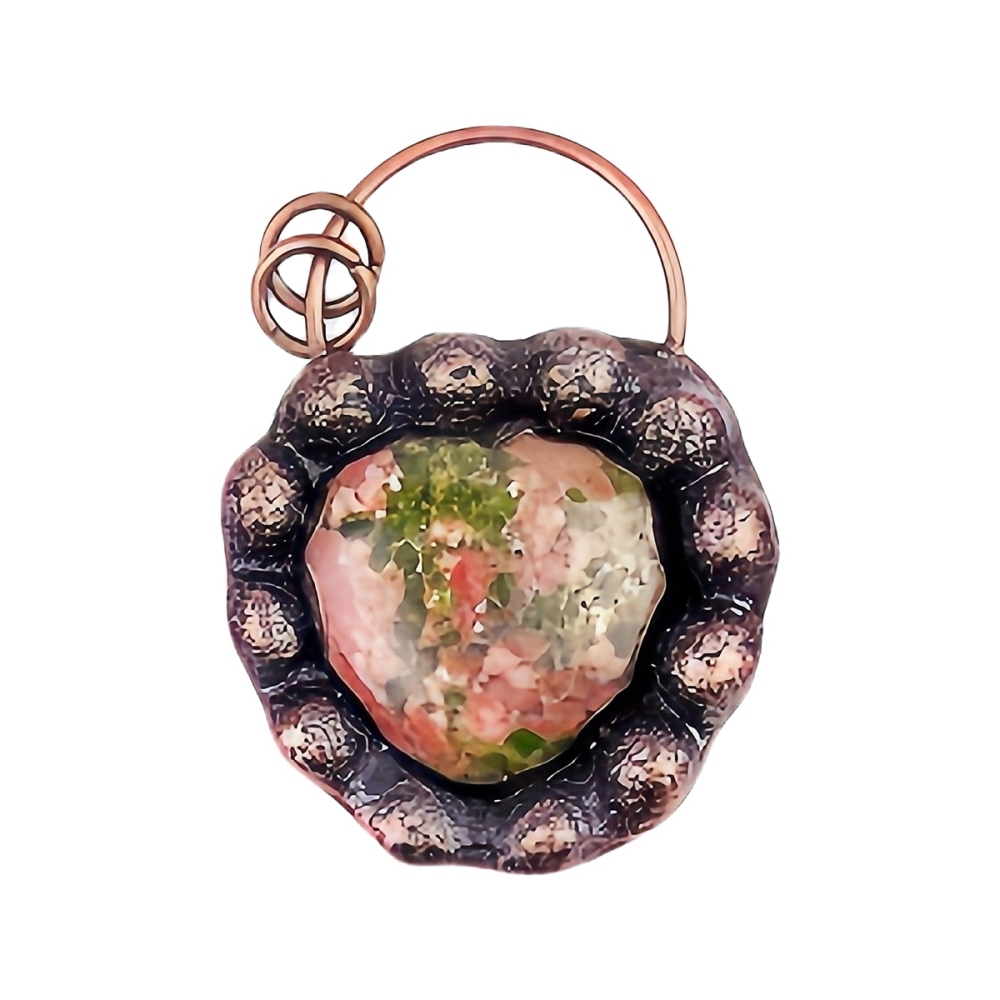 Handmade Gemstone Heart  Retro Red Copper Pendant（Approx 40-45mm）