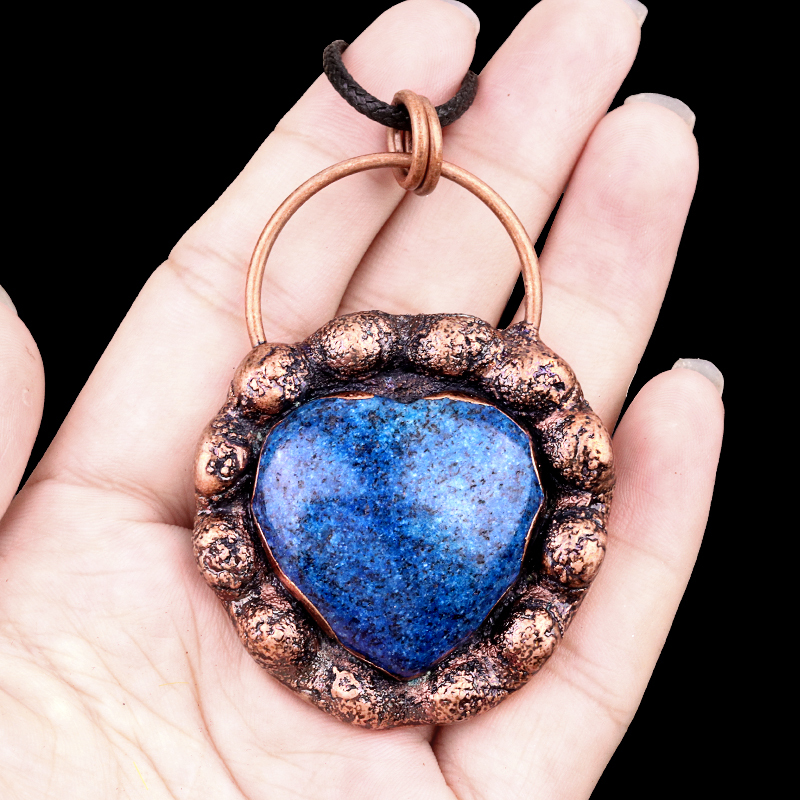Handmade Gemstone Heart  Retro Red Copper Pendant（Approx 40-45mm）