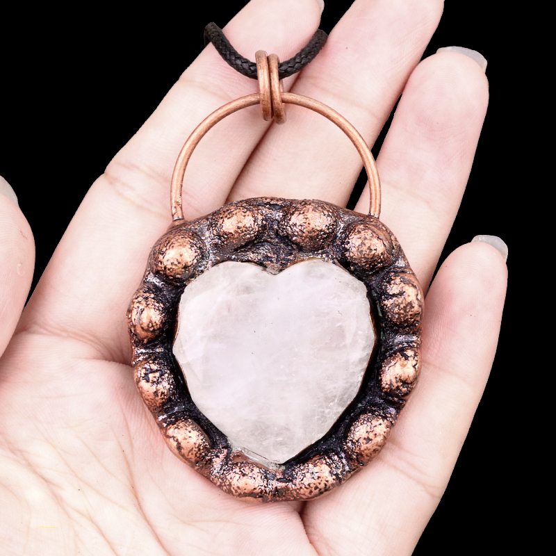 Handmade Gemstone Heart  Retro Red Copper Pendant（Approx 40-45mm）