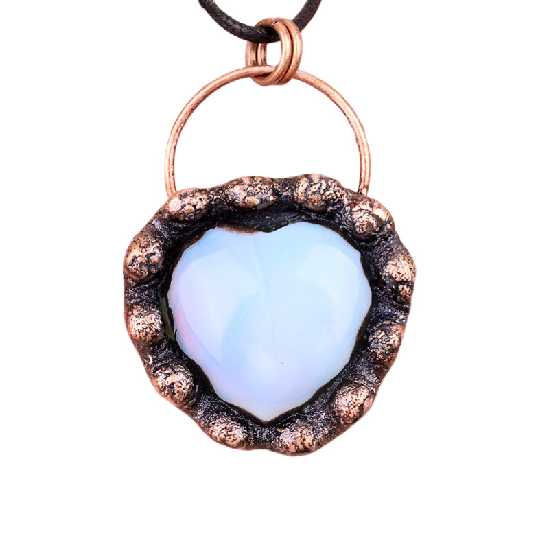 Handmade Gemstone Heart  Retro Red Copper Pendant（Approx 40-45mm）