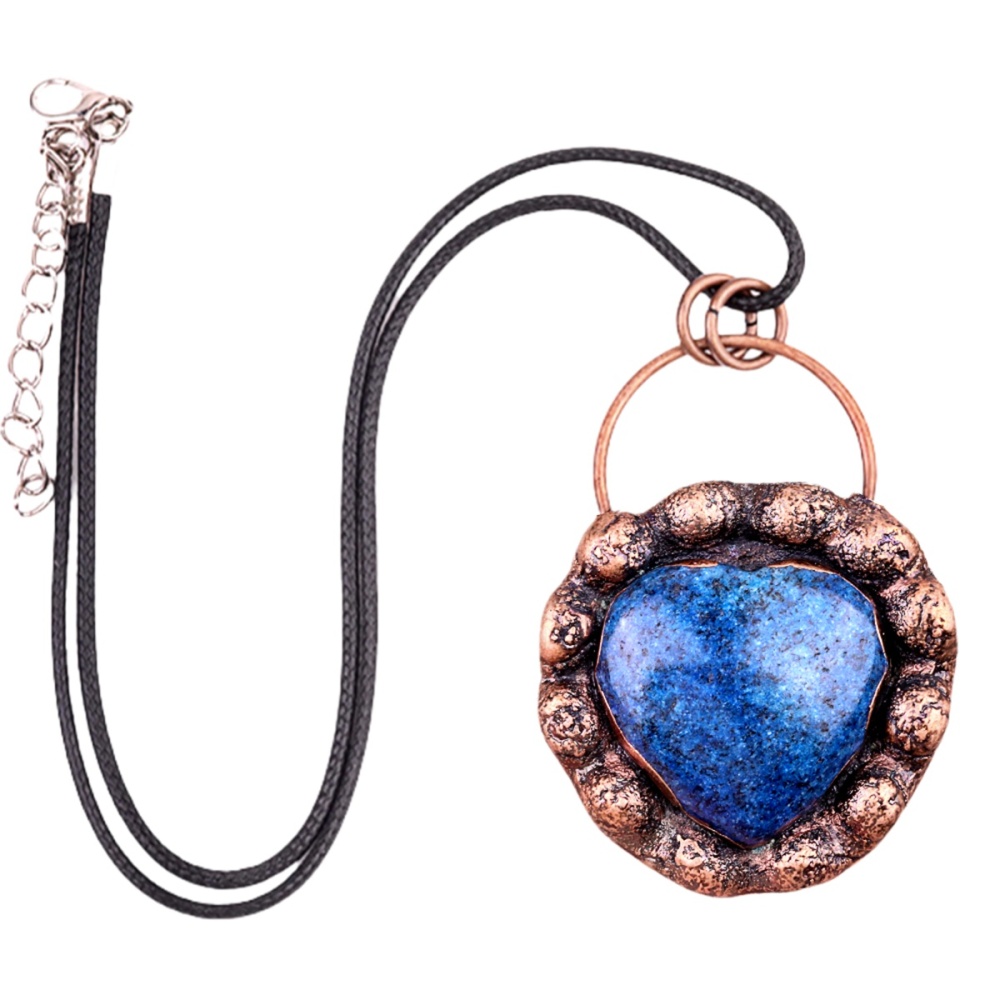 Handmade Gemstone Heart  Retro Red Copper Pendant（Approx 40-45mm）