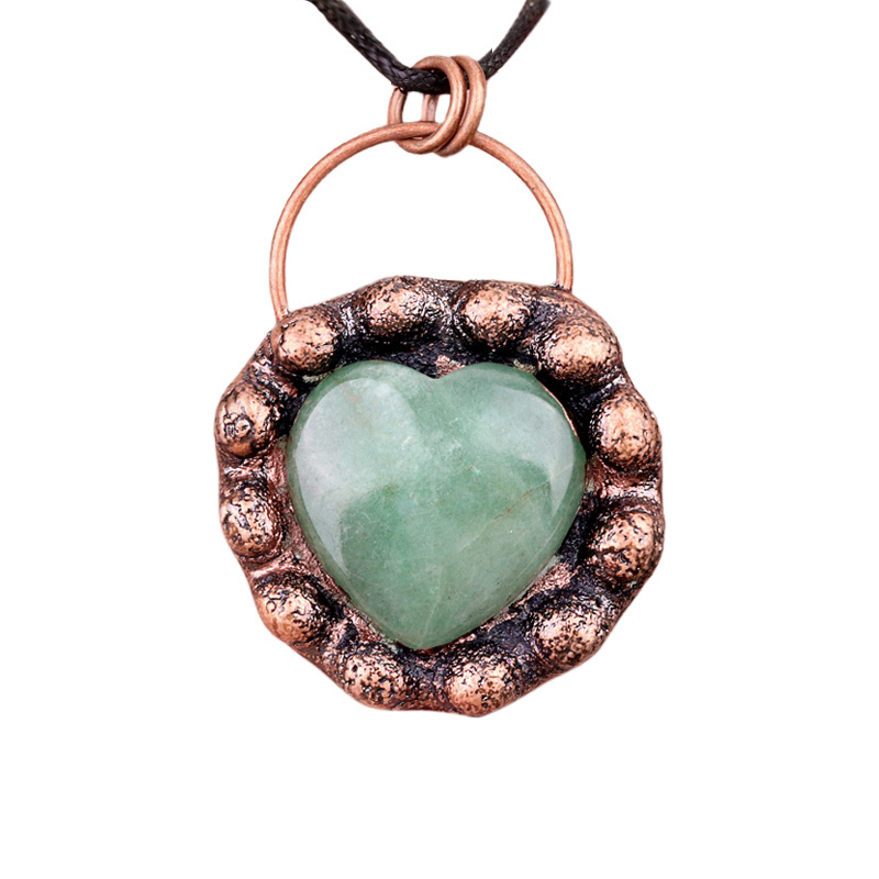 Handmade Gemstone Heart  Retro Red Copper Pendant（Approx 40-45mm）