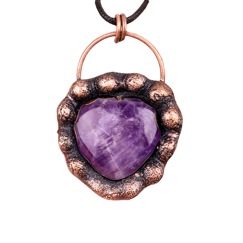 Handmade Gemstone Heart  Retro Red Copper Pendant（Approx 40-45mm）