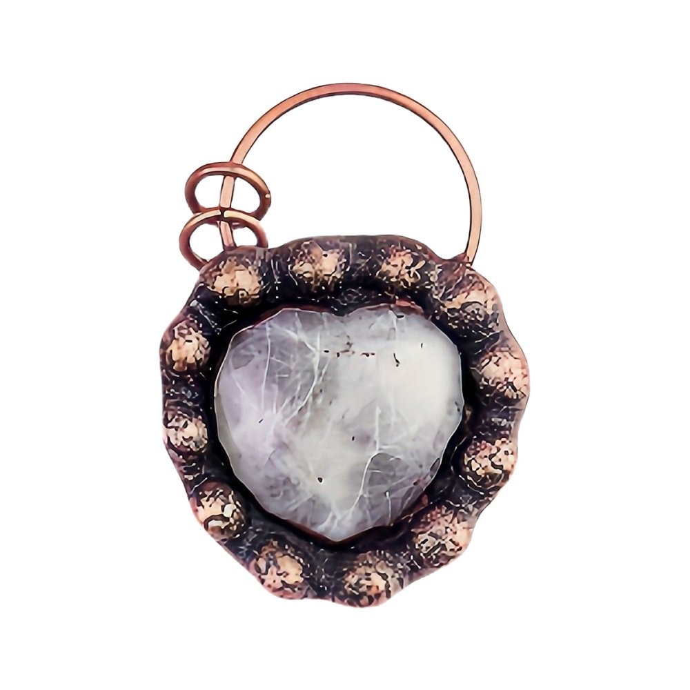 Handmade Gemstone Heart  Retro Red Copper Pendant（Approx 40-45mm）