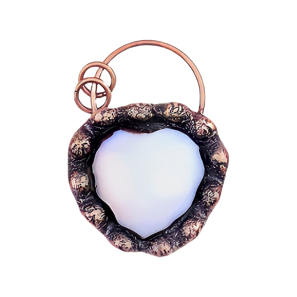 Handmade Gemstone Heart  Retro Red Copper Pendant（Approx 40-45mm）