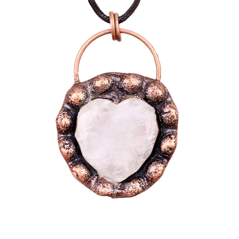 Handmade Gemstone Heart  Retro Red Copper Pendant（Approx 40-45mm）