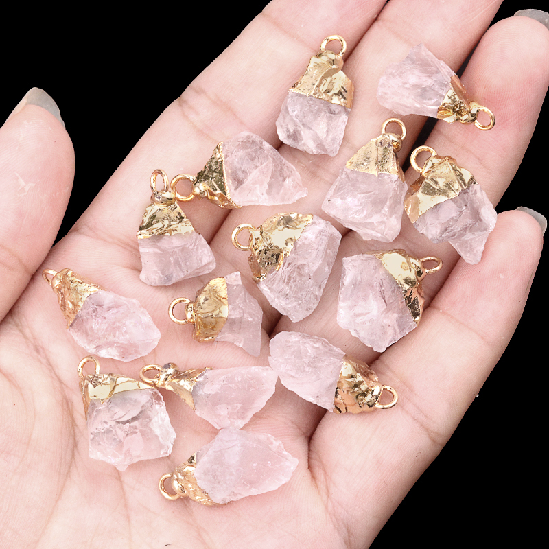 Gemstone Irregular Raw Stone Gilded Pendant For Making Jewlery