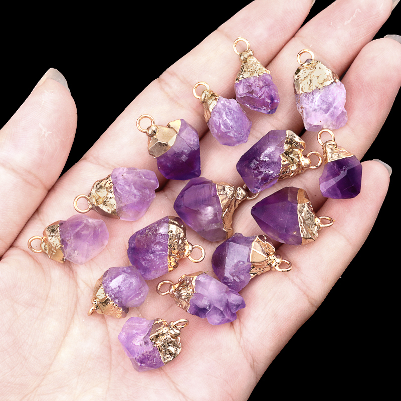 Gemstone Irregular Raw Stone Gilded Pendant For Making Jewlery