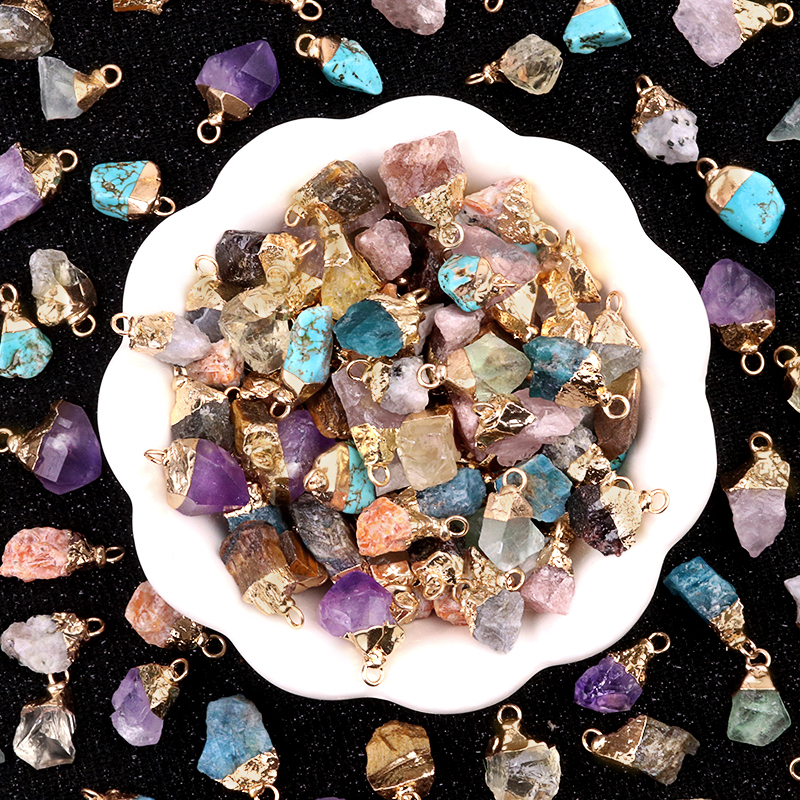 Gemstone Irregular Raw Stone Gilded Pendant For Making Jewlery
