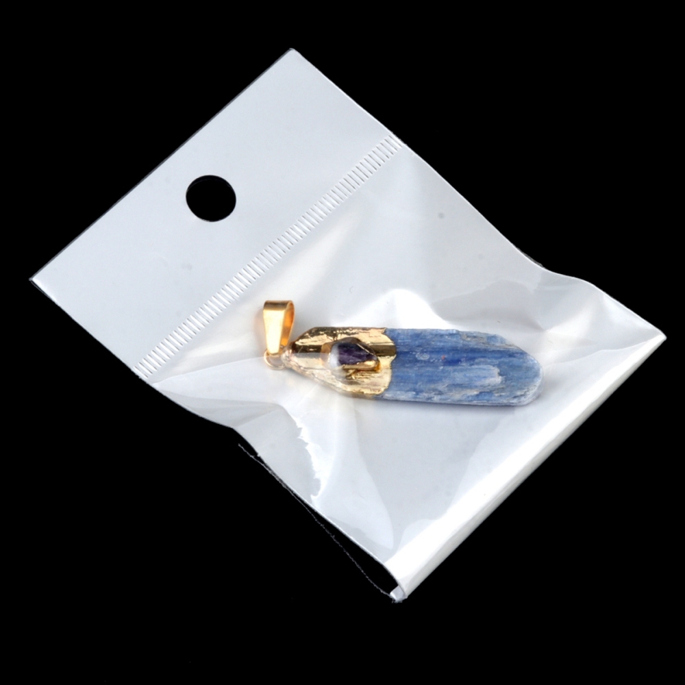 Irregular Blue Kyanite Pillar Gilded Amethyst Stone Pendant Necklace