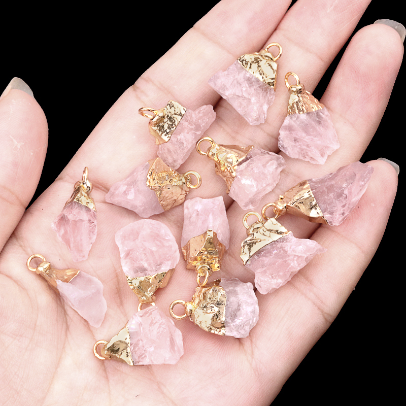Gemstone Irregular Raw Stone Gilded Pendant For Making Jewlery