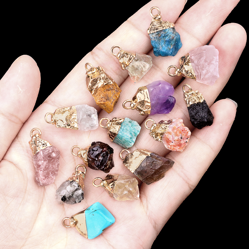 Gemstone Irregular Raw Stone Gilded Pendant For Making Jewlery