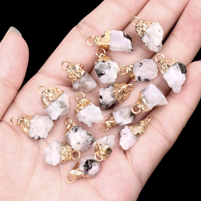 Gemstone Irregular Raw Stone Gilded Pendant For Making Jewlery