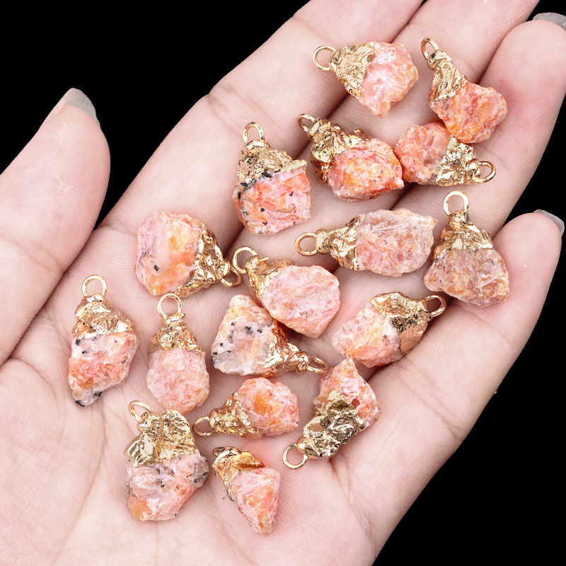Gemstone Irregular Raw Stone Gilded Pendant For Making Jewlery