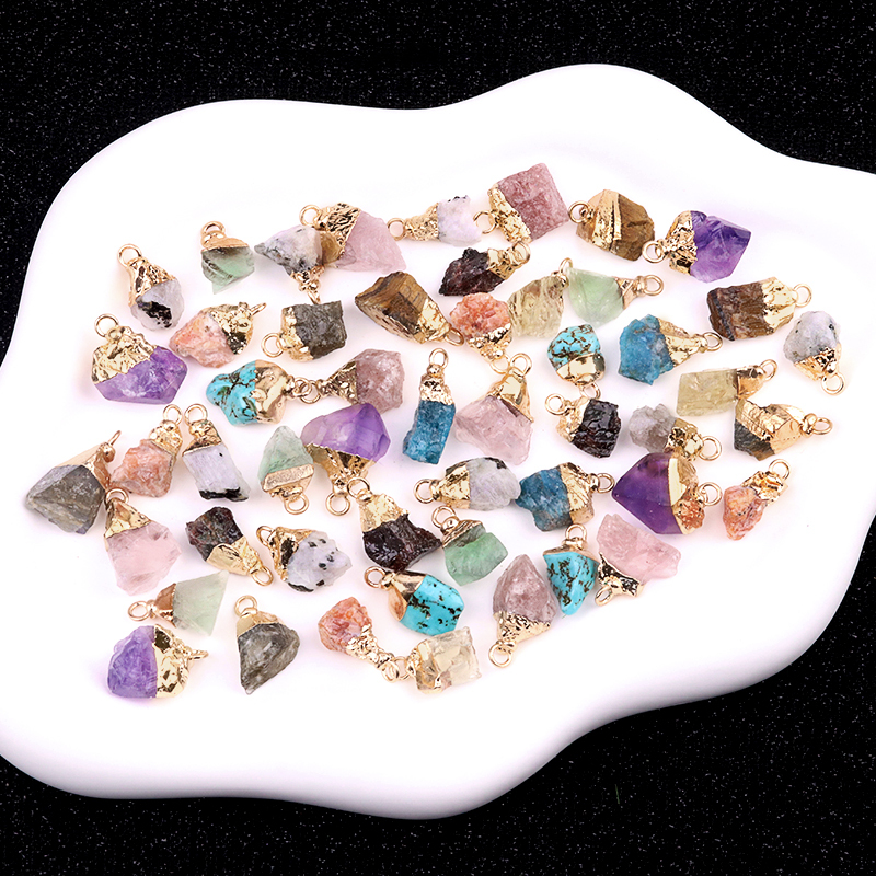 Gemstone Irregular Raw Stone Gilded Pendant For Making Jewlery