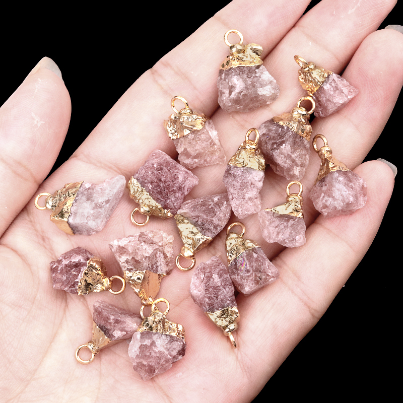 Gemstone Irregular Raw Stone Gilded Pendant For Making Jewlery