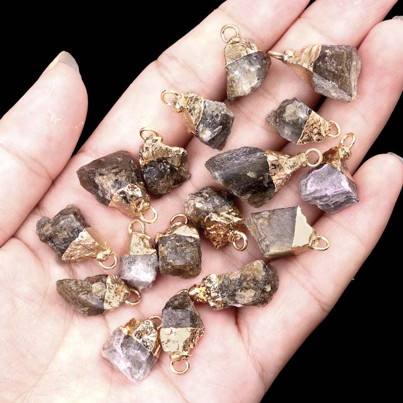 Gemstone Irregular Raw Stone Gilded Pendant For Making Jewlery