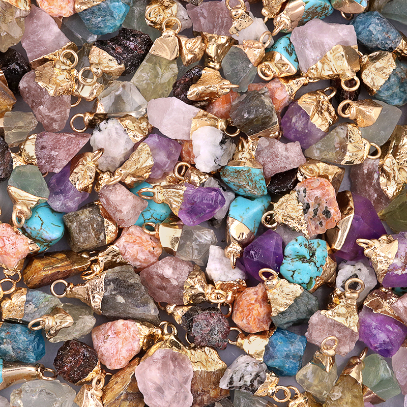 Gemstone Irregular Raw Stone Gilded Pendant For Making Jewlery