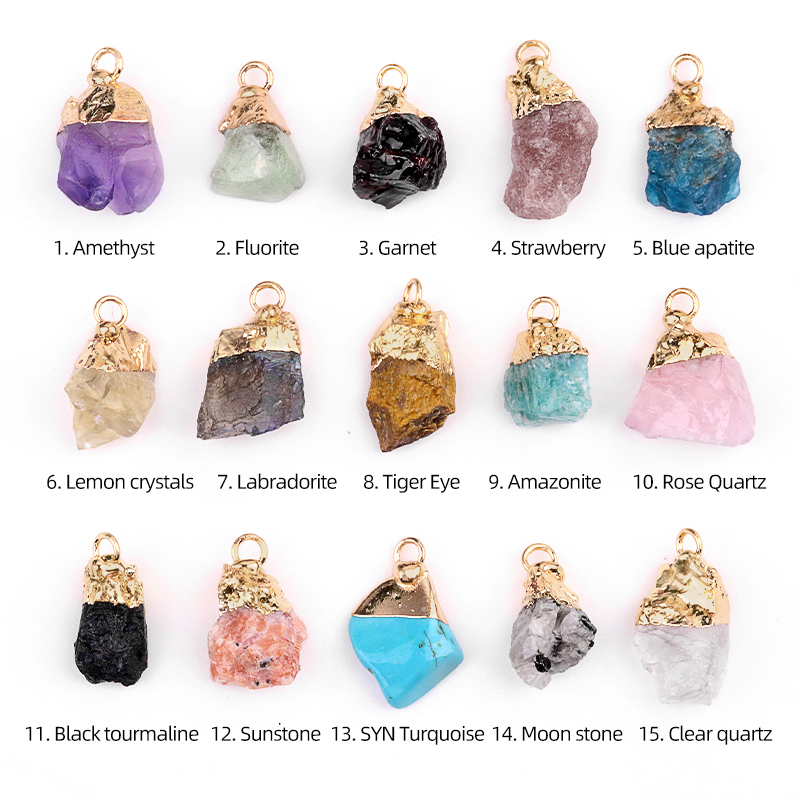 Gemstone Irregular Raw Stone Gilded Pendant For Making Jewlery