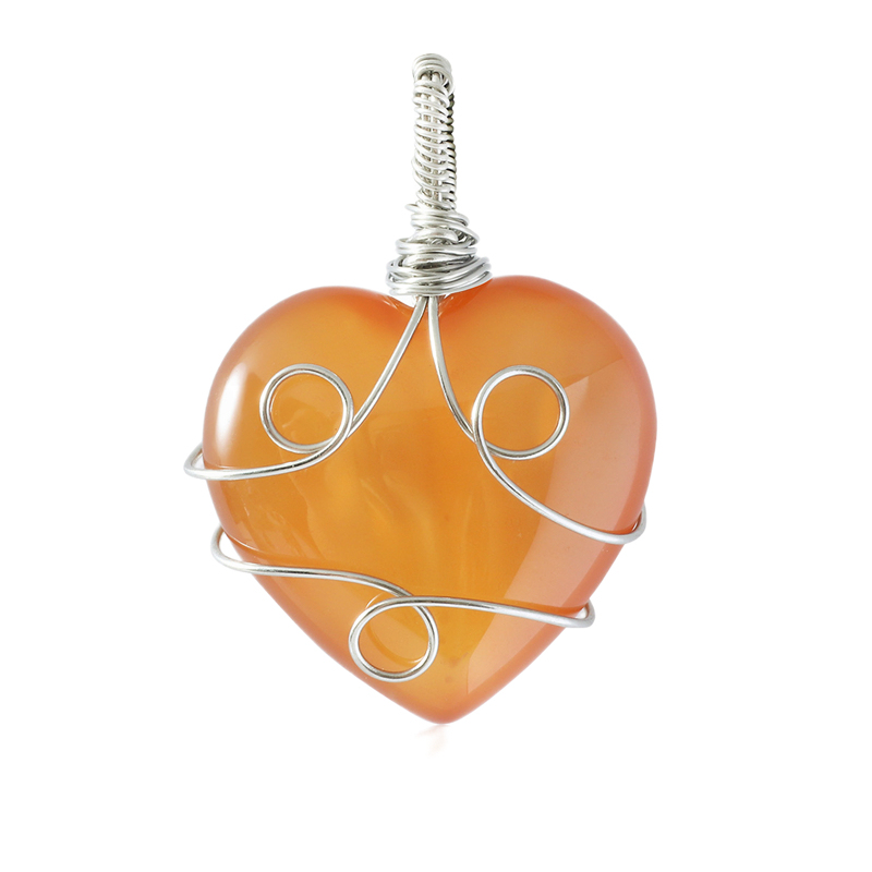 Gemstone 30MM Heart Wrapped Steel Wire Stone Pendant