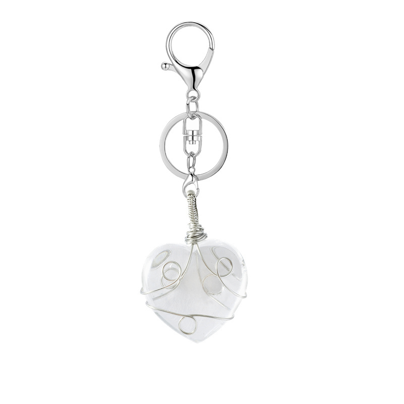 Gemstone 30MM Heart Wrapped Steel Wire Stone Pendant