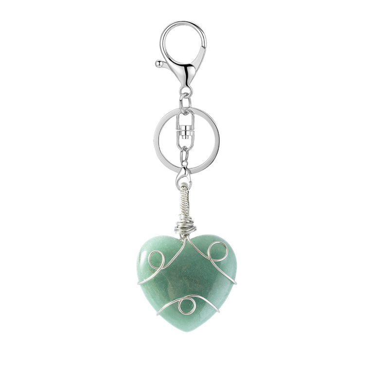 Gemstone 30MM Heart Wrapped Steel Wire Stone Pendant