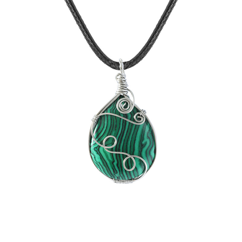 Gemstone 25x35MM Teardrop Wrapped Steel Wire Stone Pendant (28X50MM)