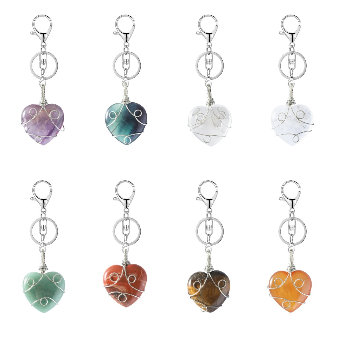 Gemstone 30MM Heart Wrapped Steel Wire Stone Pendant
