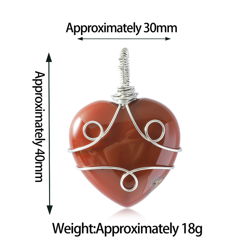 Gemstone 30MM Heart Wrapped Steel Wire Stone Pendant