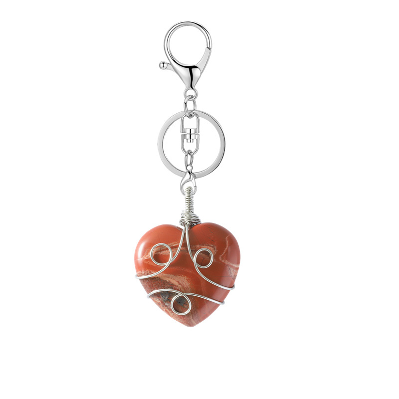 Gemstone 30MM Heart Wrapped Steel Wire Stone Pendant