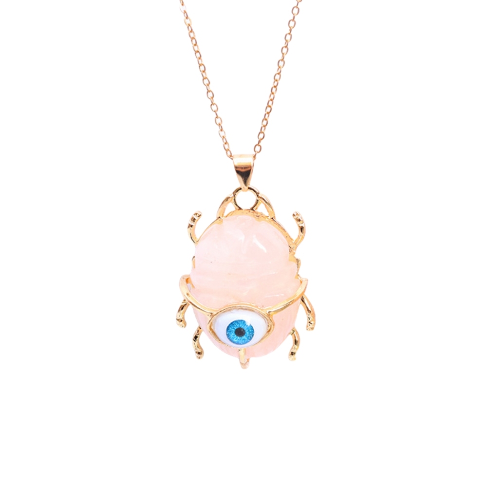 Gemstone Golden Beetle Eye Pendant Necklace 45CM Chain