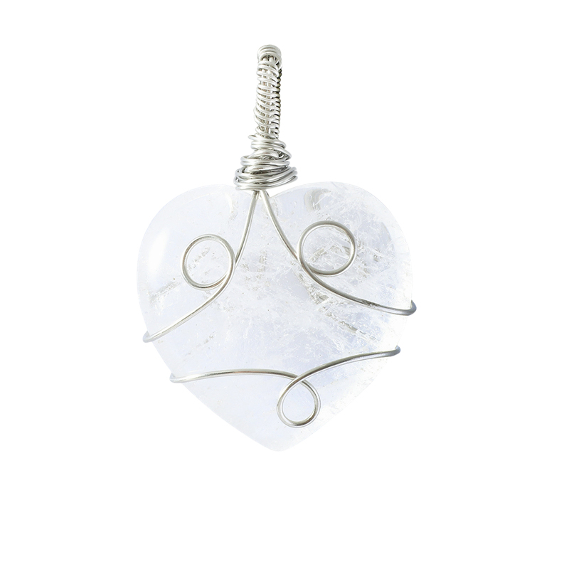 Gemstone 30MM Heart Wrapped Steel Wire Stone Pendant