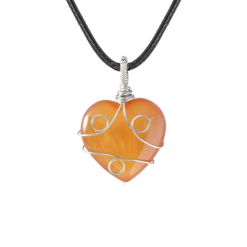 Gemstone 30MM Heart Wrapped Steel Wire Stone Pendant