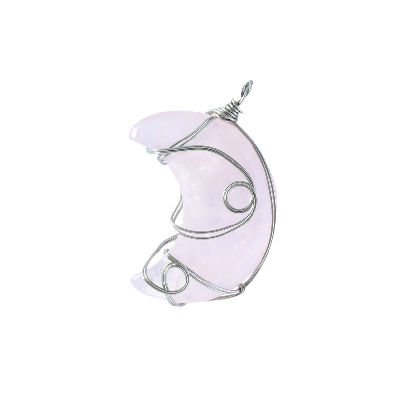 Natural Gemstone Steel Wire Moon Pendant for Making Jewelry