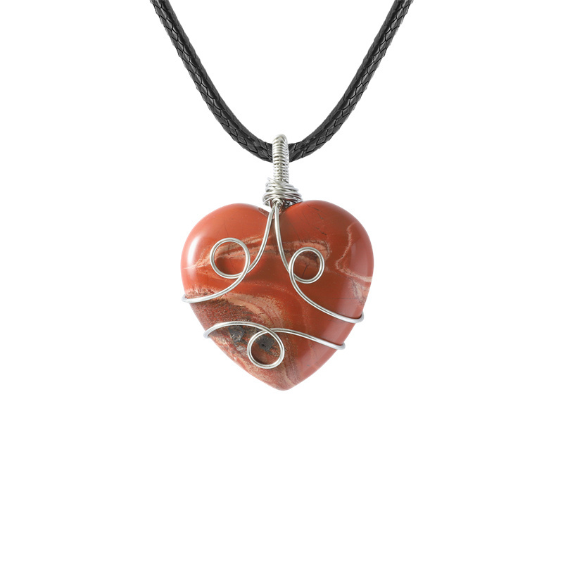 Gemstone 30MM Heart Wrapped Steel Wire Stone Pendant
