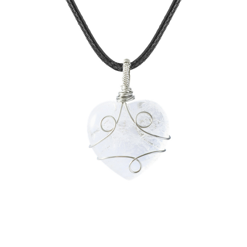 Gemstone 30MM Heart Wrapped Steel Wire Stone Pendant