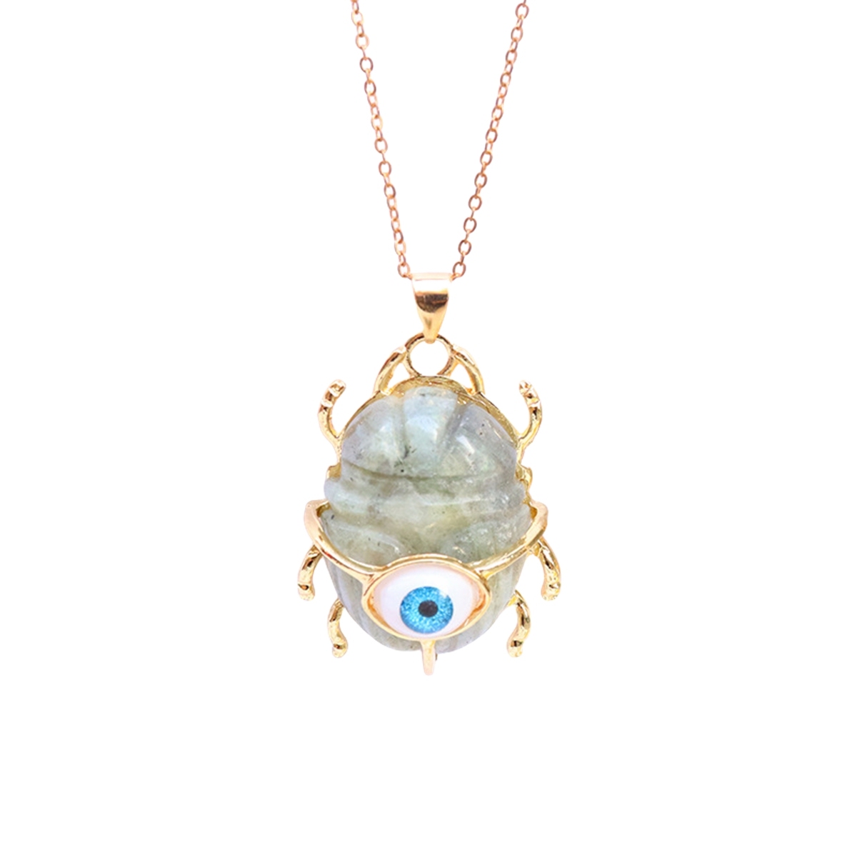 Gemstone Golden Beetle Eye Pendant Necklace 45CM Chain