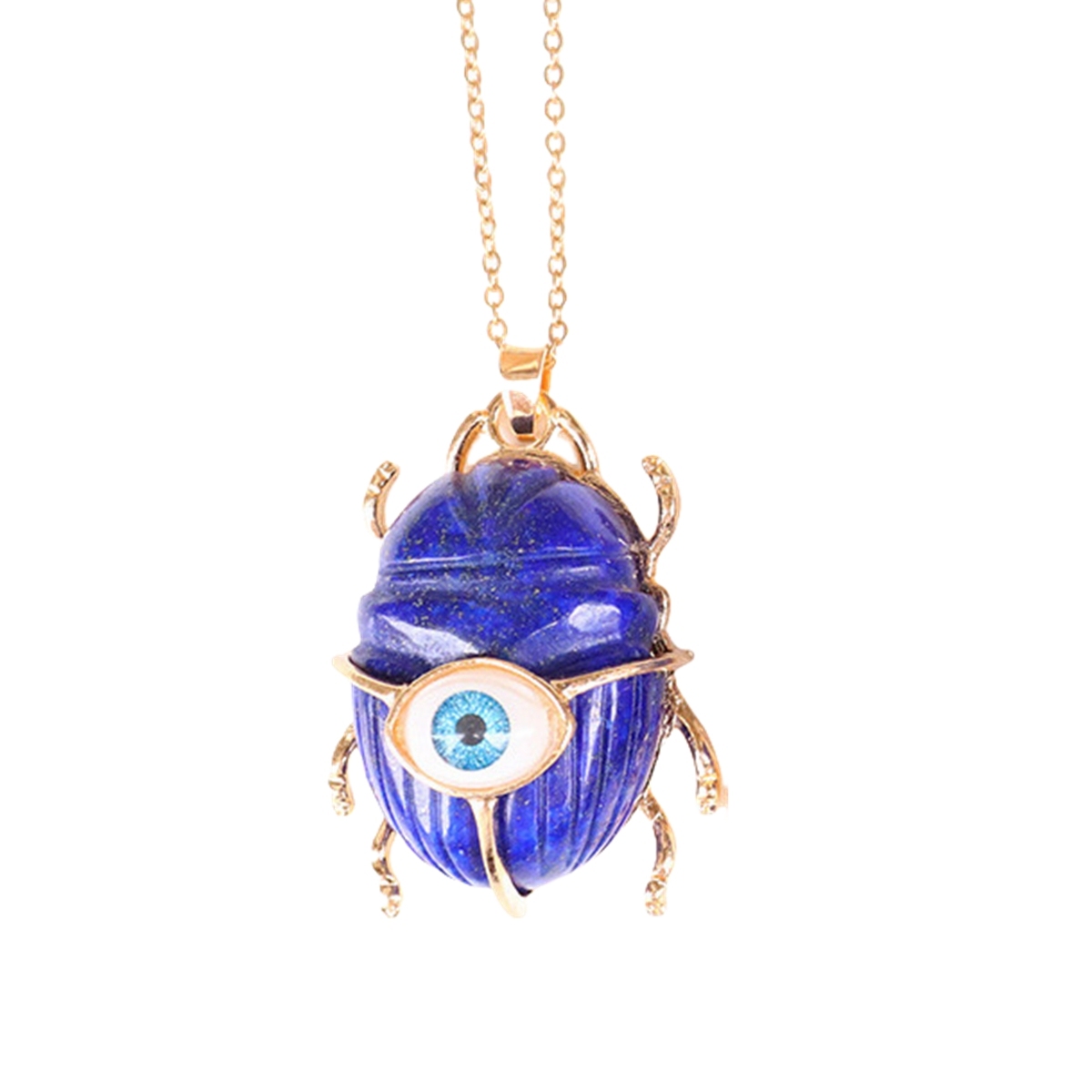 Gemstone Golden Beetle Eye Pendant Necklace 45CM Chain