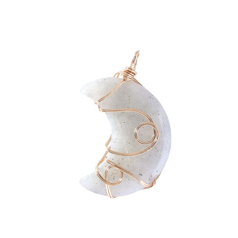 Natural Gemstone Steel Wire Moon Pendant for Making Jewelry