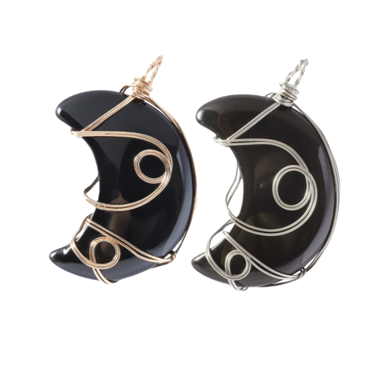 Natural Gemstone Steel Wire Moon Pendant for Making Jewelry