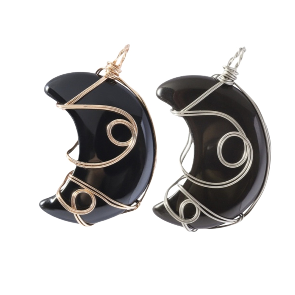 Natural Gemstone Steel Wire Moon Pendant for Making Jewelry