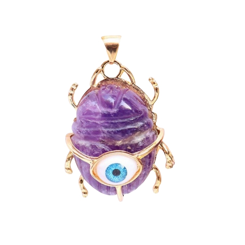 Gemstone Golden Beetle Eye Pendant Necklace 45CM Chain