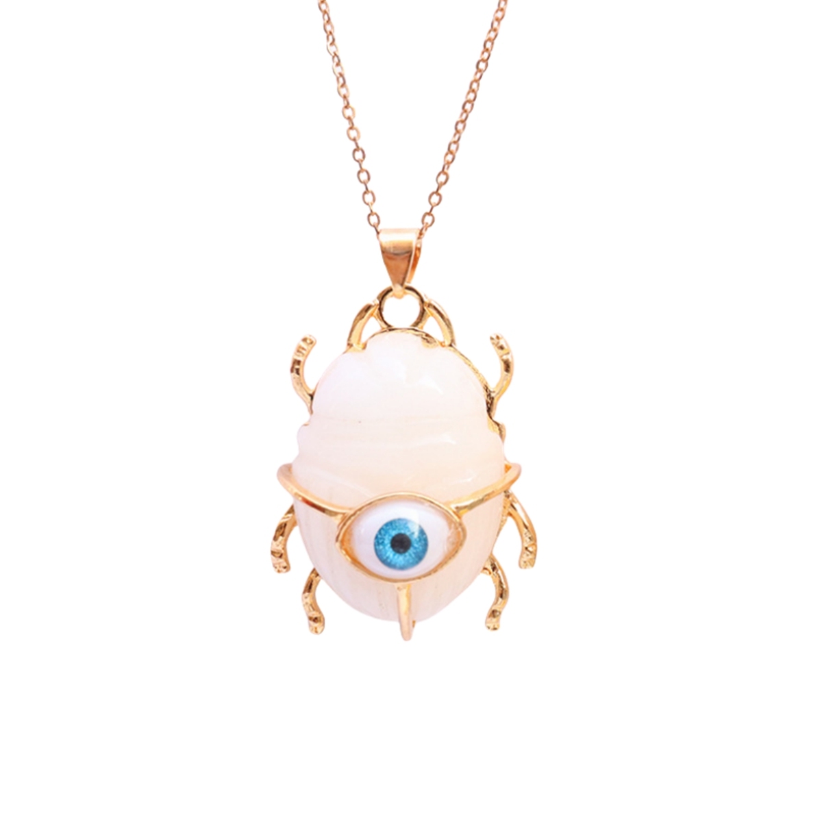 Gemstone Golden Beetle Eye Pendant Necklace 45CM Chain