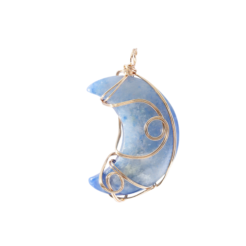 Natural Gemstone Steel Wire Moon Pendant for Making Jewelry